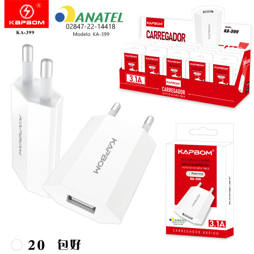 Fonte Carregadora 1 USB 3.1A (EMBALADO) Fonte Carregadora 1 USB 3.1A (EMBALADO)