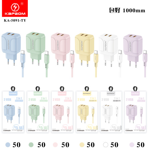 Carregador 2USB com cabo TY 5.1A Carregador 2USB com cabo TY 5.1A
