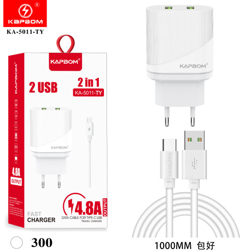 Carregador 2USB 4.8A COM CABO TYPE-C Carregador 2USB 4.8A COM CABO TYPE-C